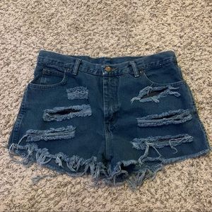 high waisted wrangler hand cut shorts
